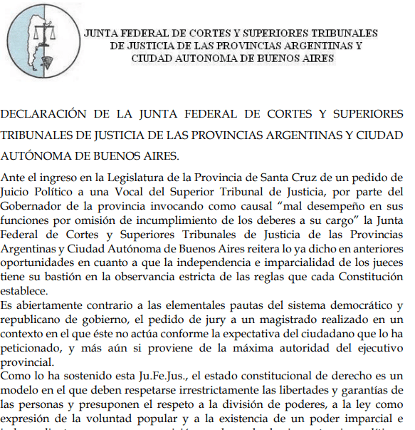 Declaraci n poder judicial santa cruz juicio politico la junta
